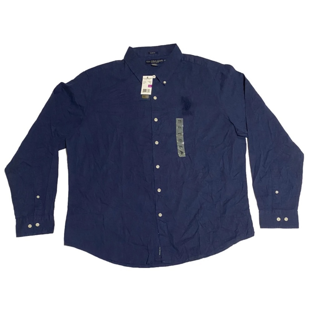 New mens shirt size 2xI U S Polo Assn slim fit 100% cotton button down logo blue